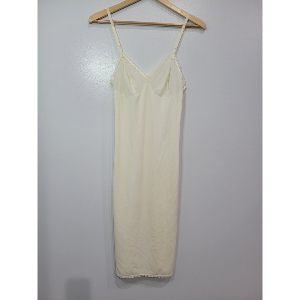 Lorraine Vintage Ivory Nylon Lace Trim Full Slip Midi Dress Tall 32 Adjustable